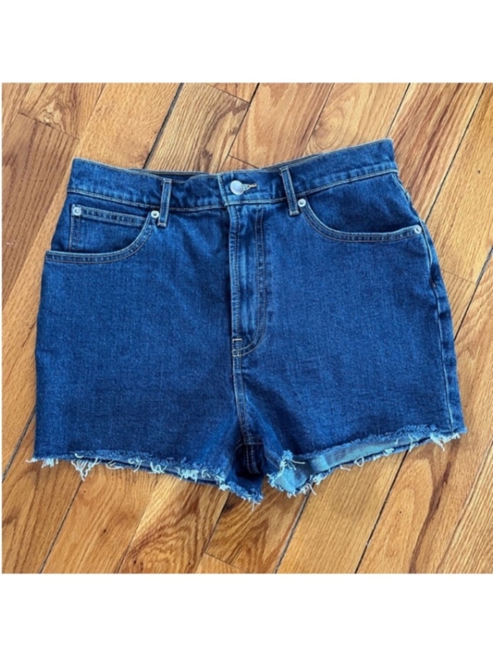 Everlane Dark Blue High-Rise Cutoff Jean Shorts